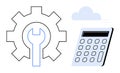 Gear with Wrench and Calculator Representing Tools and Automation in Efficiency and Problem-Solving Royalty Free Stock Photo