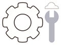 Gear and wrench symbols with cloud representing technical maintenance and cloud-based solutions Royalty Free Stock Photo