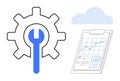 Gear with Wrench, Growth Chart on Clipboard, and Cloud Icon Representing Optimization and Data Analysis Royalty Free Stock Photo