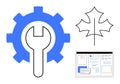 Gear with Wrench, Maple Leaf Outline, and Web Design Interface for Development and Innovation Royalty Free Stock Photo