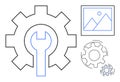 Gear and Wrench Symbol with Image Frame Design Maintenance, Settings, and System Customization Royalty Free Stock Photo