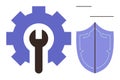 Gear and Wrench with Shield Representing Maintenance and Security Concept Royalty Free Stock Photo