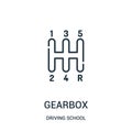 gearbox icon vector from driving school collection. Thin line gearbox outline icon vector illustration