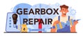 Gearbox repair typographic header. Car repair service. Automobile