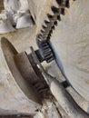 The gearing mechanism of the gearbox of a small concrete mixer