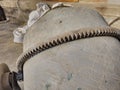 The gearing mechanism of the gearbox of a small concrete mixer