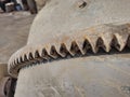 The gearing mechanism of the gearbox of a small concrete mixer