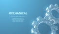 Gears. Abstract vector wireframe two gear 3d modern illustration on blue background.