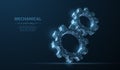 Gears. Abstract vector wireframe two gear 3d modern illustration on dark blue background.