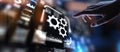 Gears as Automation Concept Enhancing Process and Efficiency, projection on a virtual screen, Business and Technology Concept
