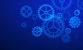 Gears background. Abstract blue futuristic graphic with cogs and wheels system. Digital it and engineering. Future Royalty Free Stock Photo