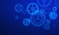 Gears background. Abstract blue futuristic graphic with cogs and wheels system. Digital it and engineering. Future technology Royalty Free Stock Photo