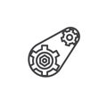 Gears with belt outline icon