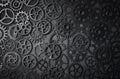 Gears, black and white abstract background, lots of small gears, steampunk