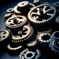 gears on a blue background, engine gears, industrial background, close-up, selective focus