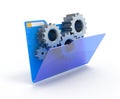 Gears in a blue folder. Royalty Free Stock Photo