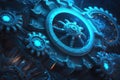 Gears, blue neon lines. AI generative