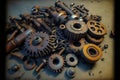 Gears, bolts and cogs macro, rusted background Royalty Free Stock Photo