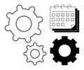 Gears and Calendar Representing Workflow, Task Management, or Time Scheduling Process Royalty Free Stock Photo
