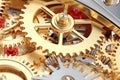 Gears, clock mechanism close-up. Generative AI