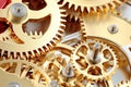 Gears, clock mechanism close-up. Generative AI