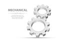 Gears. Closeup abstract vector wireframe two gear. 3d illustration isolated on white.