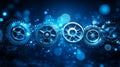 with gears and cogs, abstract blue digital technology background Royalty Free Stock Photo
