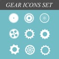 Gears and cogs flat Icons set in vector concept design illustration on isolated blue background Royalty Free Stock Photo