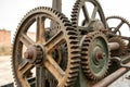 Gears and cogs of old machine close up Royalty Free Stock Photo