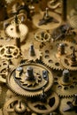 Gears and cogs in old retro mechanism macro