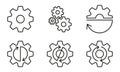 Gears and cogs outline set. Gear wheels with arrows. Vector illustration.