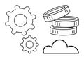 Gears, Coins, and Cloud Outline for Technology, Finance, and Cloud Computing Royalty Free Stock Photo