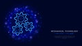 Gears concept. Vector wire frame gear modern illustration on abstract blue polygonal background. Mechanical engineering technology