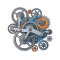 The gears are connected by cranks and linkages, showcasing a Royalty Free Stock Photo