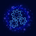 Gears design. Vector low poly wireframe three gear modern flat illustration on abstract blue polygonal background.