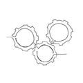Gears are drawn by a single line on a white background with doodle handdrawn style vector