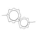 Gears are drawn by a single line on a white background with doodle handdrawn style vector