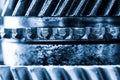 Gears, grunge cogwheels, real engine elements close-up. Heavy industry Royalty Free Stock Photo