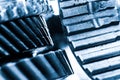 Gears, grunge cogwheels, real engine elements close-up. Heavy industry Royalty Free Stock Photo
