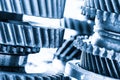 Gears, grunge cogwheels, real engine elements close-up. Heavy industry Royalty Free Stock Photo
