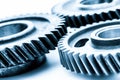 Gears, grunge cogwheels, real engine elements on white. Heavy industry Royalty Free Stock Photo