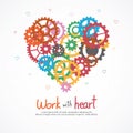 Gears heart for teamwork and love in job