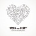 Gears heart for teamwork and love in job