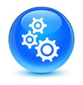 Gears icon glassy cyan blue round button