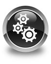 Gears icon glossy black round button Royalty Free Stock Photo