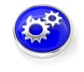 Gears icon on glossy blue round button Royalty Free Stock Photo