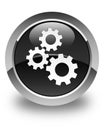 Gears icon glossy black round button Royalty Free Stock Photo