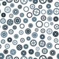 Gears Icons Seamless Pattern, Cog Wheel Pictograms