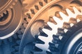 Gears industrial background with warm shiny light Royalty Free Stock Photo