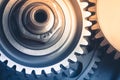 Gears industrial background with warm shiny light Royalty Free Stock Photo